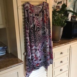 Fever polyester muted multi colored print dress tunic, layered NWT SZ L